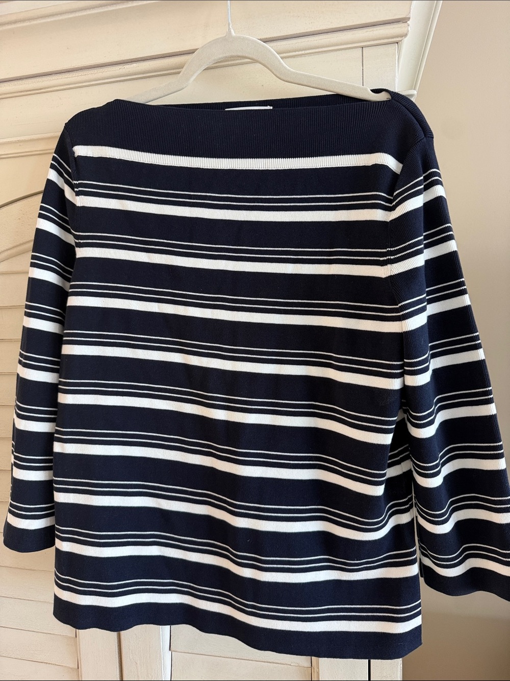 COS Navy and White Striped Boat Neck Sweater